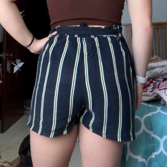 🤩Don't Ask Why Navy Blue Paperbag Tie Waist Shorts - Picture 4 of 5